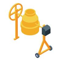 Isometric concrete mixer and wheelbarrow illustration vector