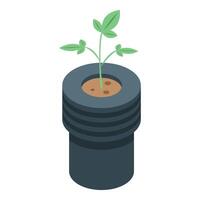 Green sprout emerging from soil in pot icon vector