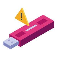 3d illustration of usb flash drive with error alert vector