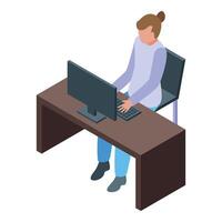 Isometric office worker at computer desk vector