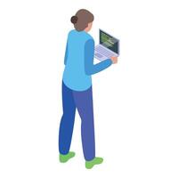 Isometric professional analyzing data on laptop vector