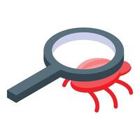 Isometric magnifying glass analyzing red drop vector
