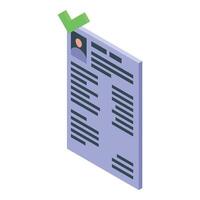 illustration of an isometric resume with a green check mark, symbolizing job application approval vector