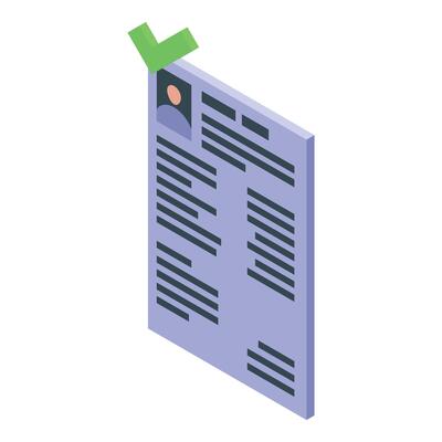 illustration of an isometric resume with a green check mark, symbolizing job application approval