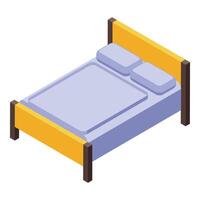 Colorful, modern isometric illustration of a double bed with pillows and a blanket vector