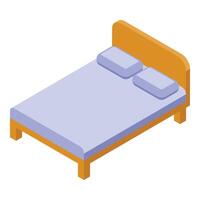 Colorful isometric graphic of a double bed with pillows and a blanket vector