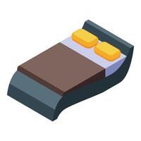 image of an isometric double bed with pillows and blanket, ideal for interior designs vector