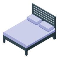 ilustración de un isométrica doble cama con almohadas y un moderno cabecera vector