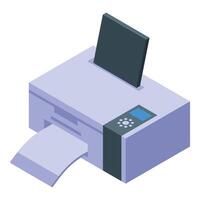illustration of an isometric office printer with paper output, in a purple shade vector