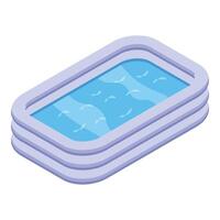 Digital illustration of a small, isometric inflatable pool with blue water vector