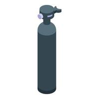 Digital illustration of a gray gas cylinder with valve in isometric view vector