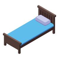 Detailed isometric illustration of a single bed with blue bedding and a pillow vector