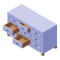 Isometric office cabinet with open drawers vector
