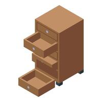 Isometric wooden drawer cabinet with open drawers vector