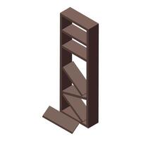 3d isometric view of a damaged wooden bookshelf with a detached shelf vector