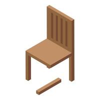 3d illustration of a brown wooden chair with a broken leg in isometric view vector