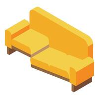 Vibrant isometric illustration of a modern yellow sofa with a minimalist design vector