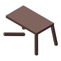 Isometric view of a digital illustration depicting a wooden table with a detached leg vector