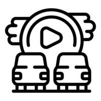 Black and white icon of cars at a drivein cinema with a projection screen vector