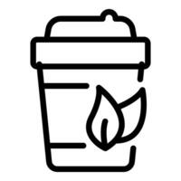 sencillo línea Arte icono representando un biodegradable café taza con un hoja símbolo vector
