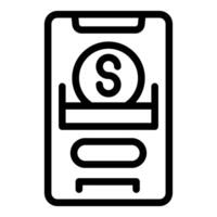 Black and white line art of mobile payment symbol, depicting a smartphone with a dollar sign vector