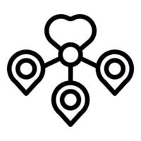 Heart connection with location pins vector