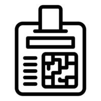 Black and white clipart of a name tag with qr code vector