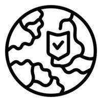 Line art icon representing global security with a shield and check mark symbol vector