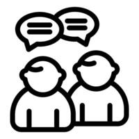 Black and white icon of two people with speech bubbles, symbolizing communication vector