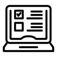 Black outline icon of a laptop with a health survey on the screen vector