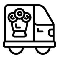 Flower delivery van outline icon vector