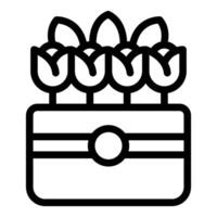 Black and white line art of a wallet with tulip flower decorations vector