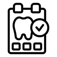 Black and white icon depicting a calendar with a tooth and check mark vector