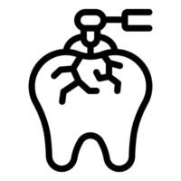Black and white icon of a tooth extraction, depicting a tooth with pliers vector