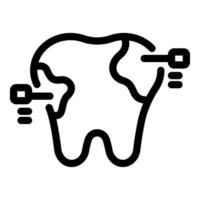 Simple black and white icon representing a tooth affected by cavities with drill symbols vector