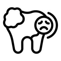 Black line art of a tooth with a sad face, representing dental pain or toothache vector