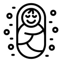A simple black and white illustration of a traditional russian nesting doll with a joyful expression vector