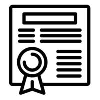 Black line icon of a certificate with ribbon, representing achievement or completion vector