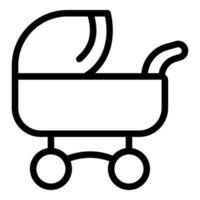 Black line art of baby stroller icon vector