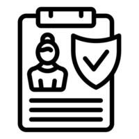 A linear icon depicting personal data protection with a user avatar and a shield vector