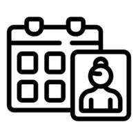 Black and white icon of a calendar with a person, representing staff scheduling vector