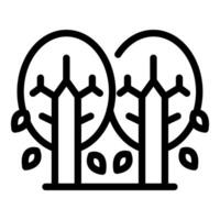 Black and white line art icon depicting stylized trees in a minimalist forest design vector