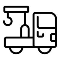 Black and white line art icon of a delivery scooter with a cargo box and hook vector