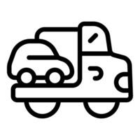 Black and white line art illustration of a tow truck symbol, suitable for web and print vector