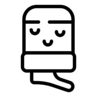 Black and white line art illustration of an adorable paintbrush character with a happy expression vector