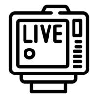 Black and white icon of a digital live streaming camera with 'live' sign vector