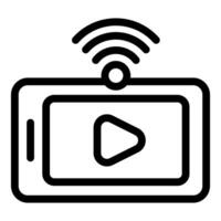 Black line icon for live streaming with a play button and wifi signal on a white background vector