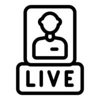 Simple black and white icon representing live streaming with a person's silhouette vector