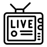 Black line art icon of a tv with a 'live' broadcast sign on screen vector