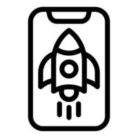 Black and white icon of a rocket ship on a mobile phone screen vector